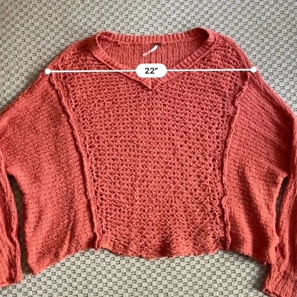 Free People V-Neck Crochet Boho Sweater - Burnt Orange - Size M - Picture 11 of 12